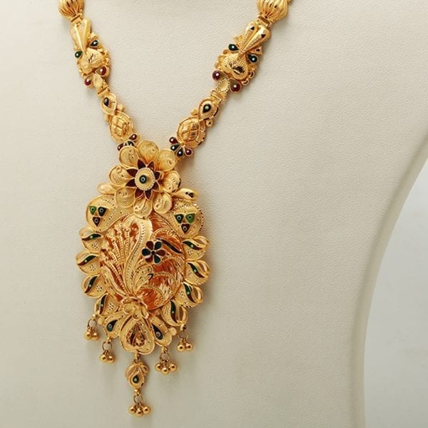Fancy Lines Gold Ball Necklace With 